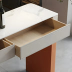 Tables de bar modernes en bois avec plateau en pierre beige et orange et tiroir