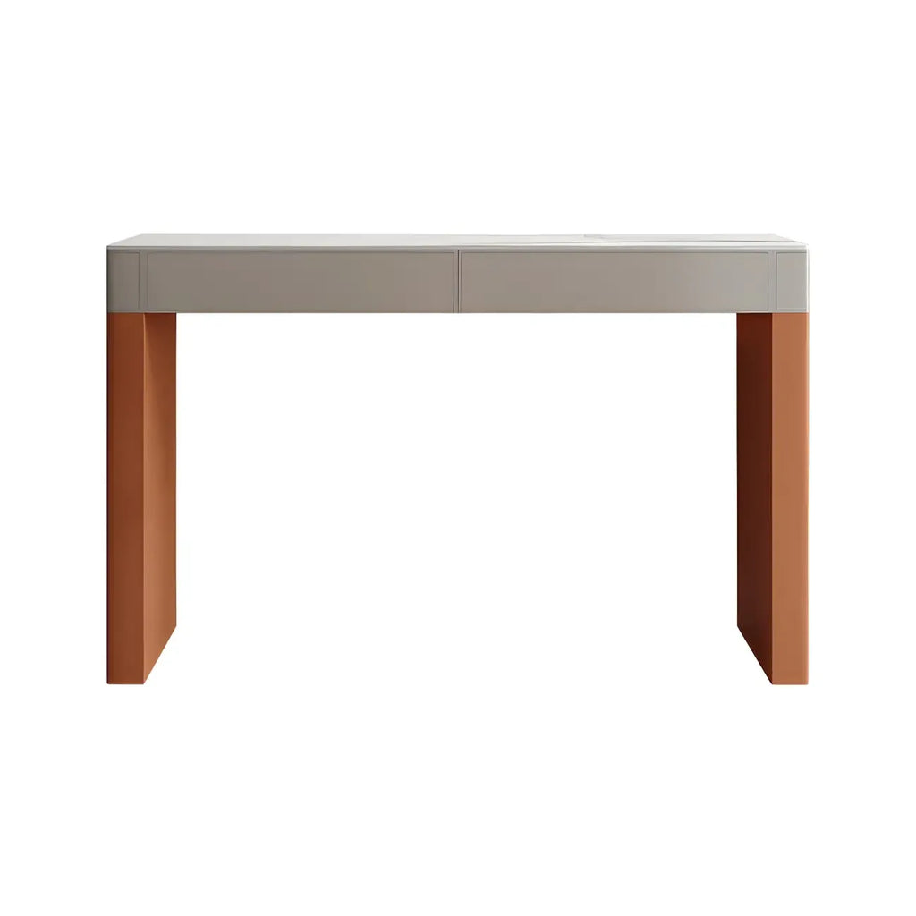 Tables de bar modernes en bois avec plateau en pierre beige et orange et tiroir