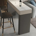 Tables de bar modernes en bois avec plateau en pierre beige et orange et tiroir
