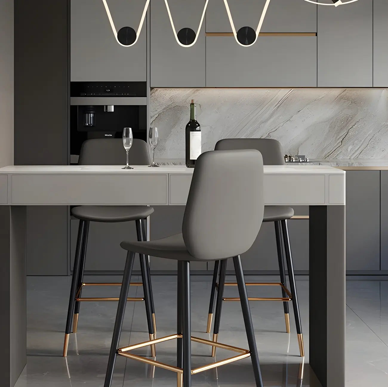 Tables de bar modernes en bois avec plateau en pierre beige et orange et tiroir