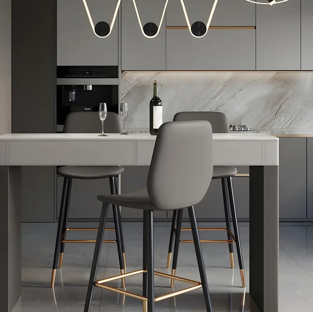 Tables de bar modernes en bois avec plateau en pierre beige et orange et tiroir