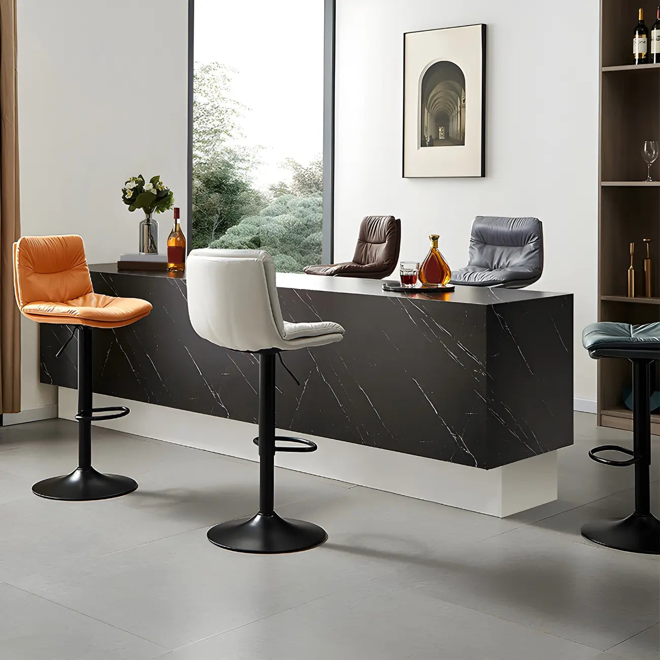 Tabouret de bar pivotant et réglable en cuir moderne