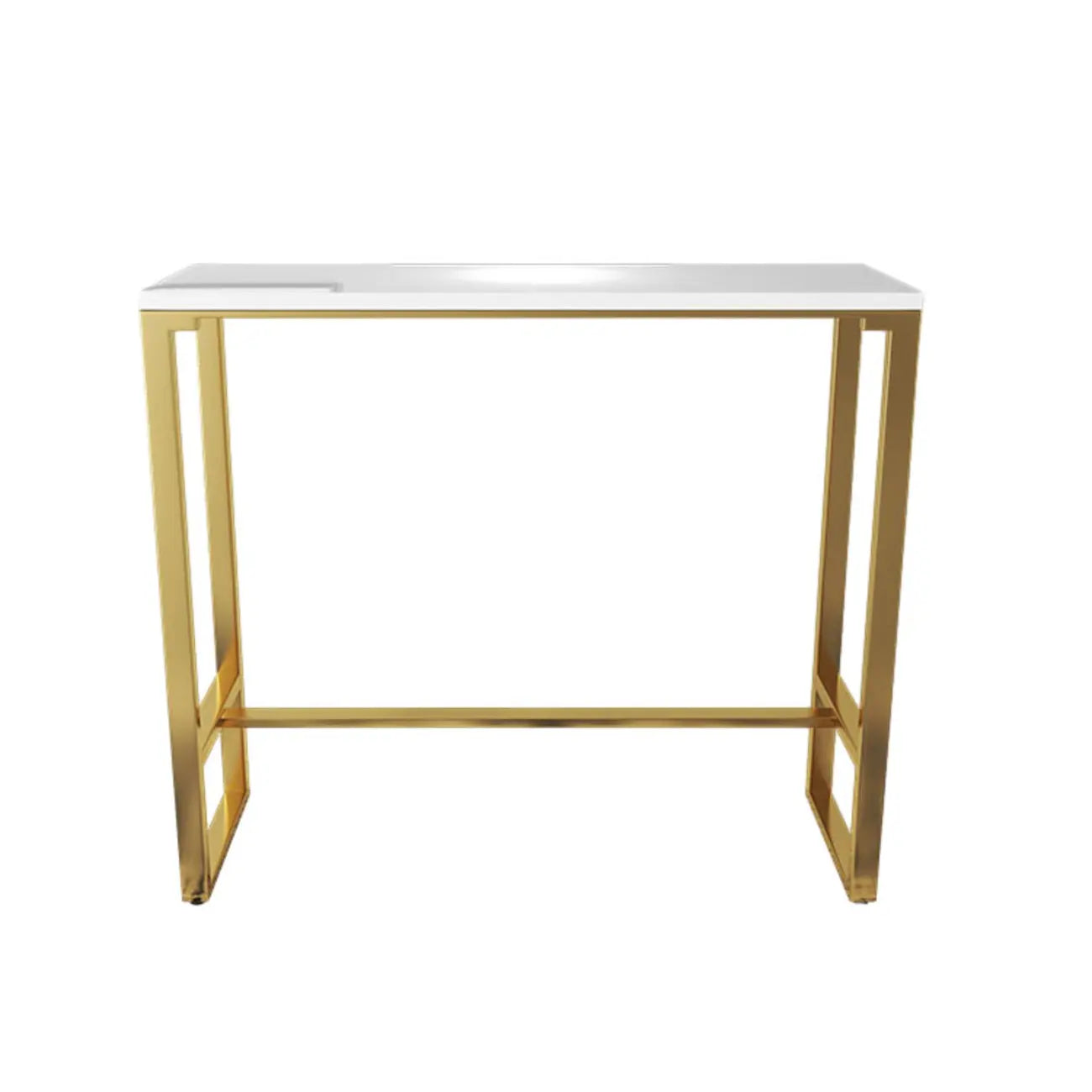 Tables de bar glamour blanches en faux marbre avec tréteaux en métal doré