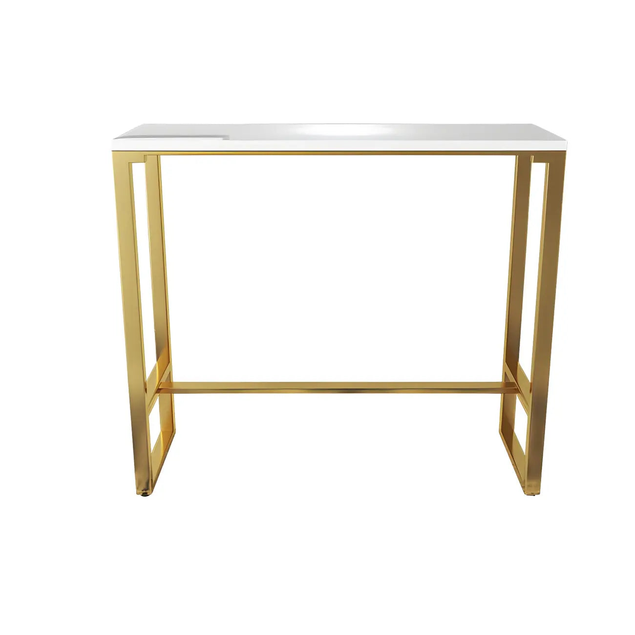 Tables de bar glamour blanches en faux marbre avec tréteaux en métal doré