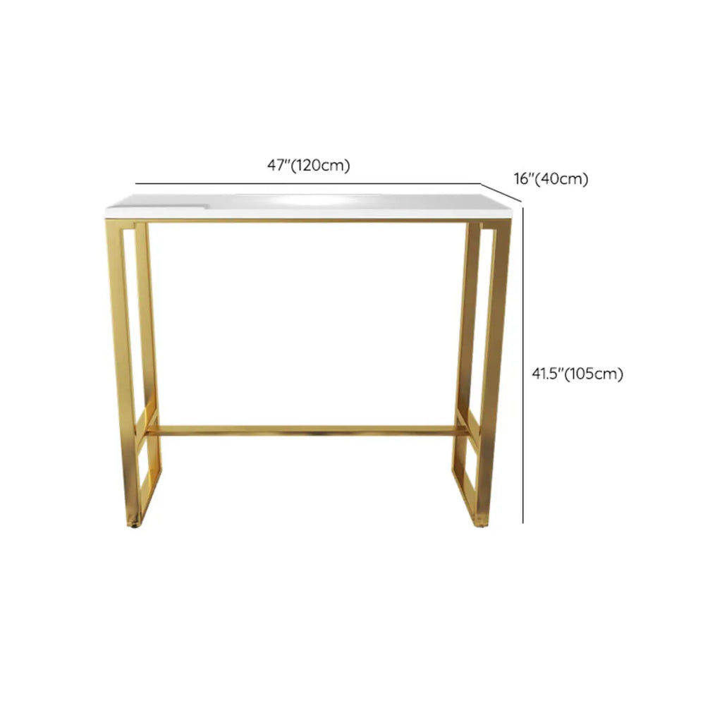 Tables de bar glamour blanches en faux marbre avec tréteaux en métal doré