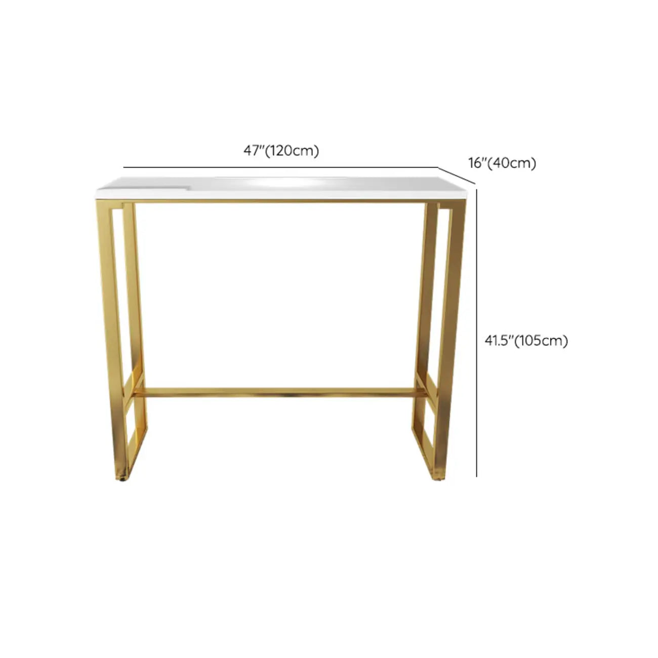 Tables de bar glamour blanches en faux marbre avec tréteaux en métal doré