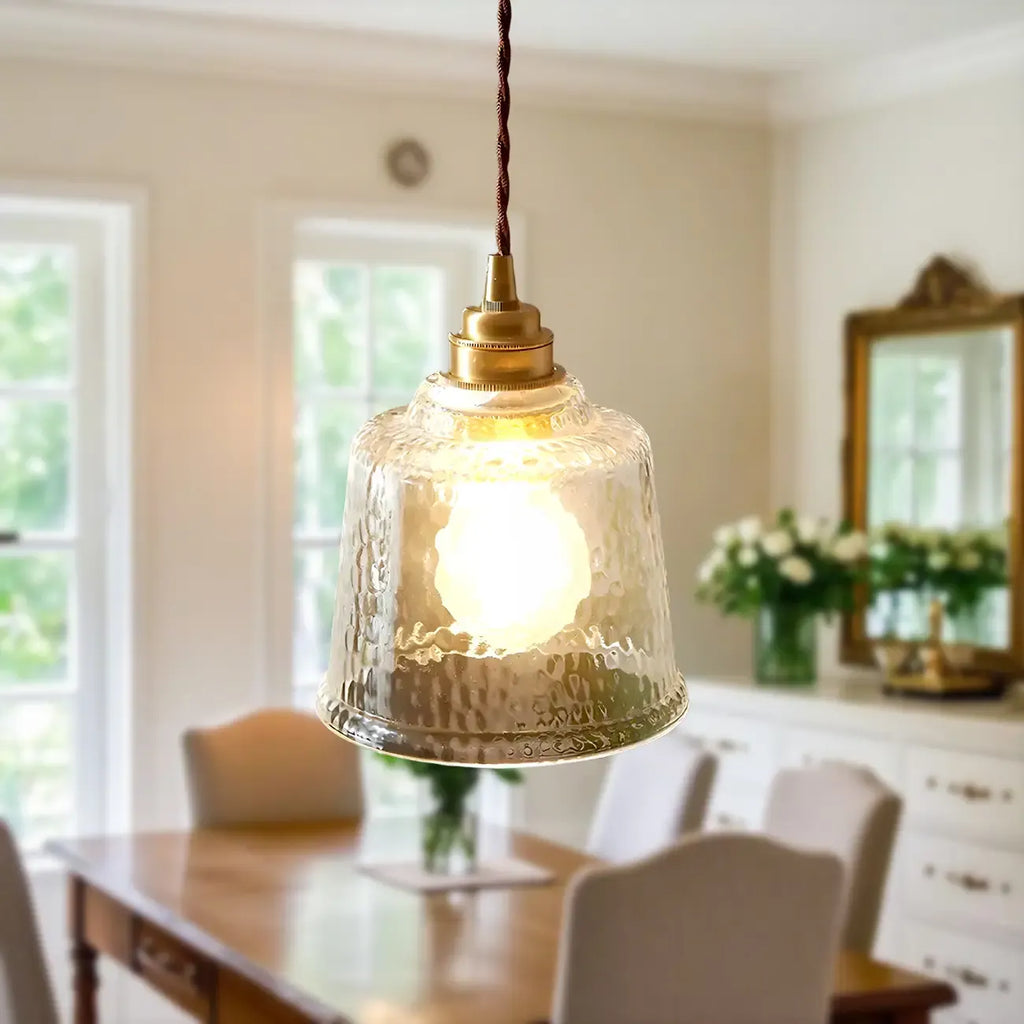 Suspension élégante en laiton et verre transparent avec cloche