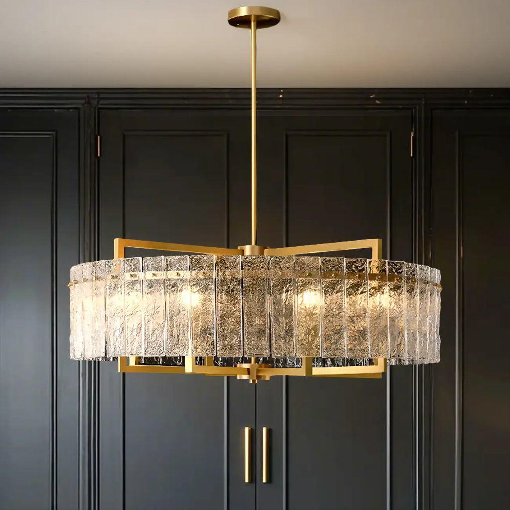 Lustre rond de luxe en cristal avec abat-jour en verre