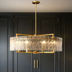 Lustre rond de luxe en cristal avec abat-jour en verre