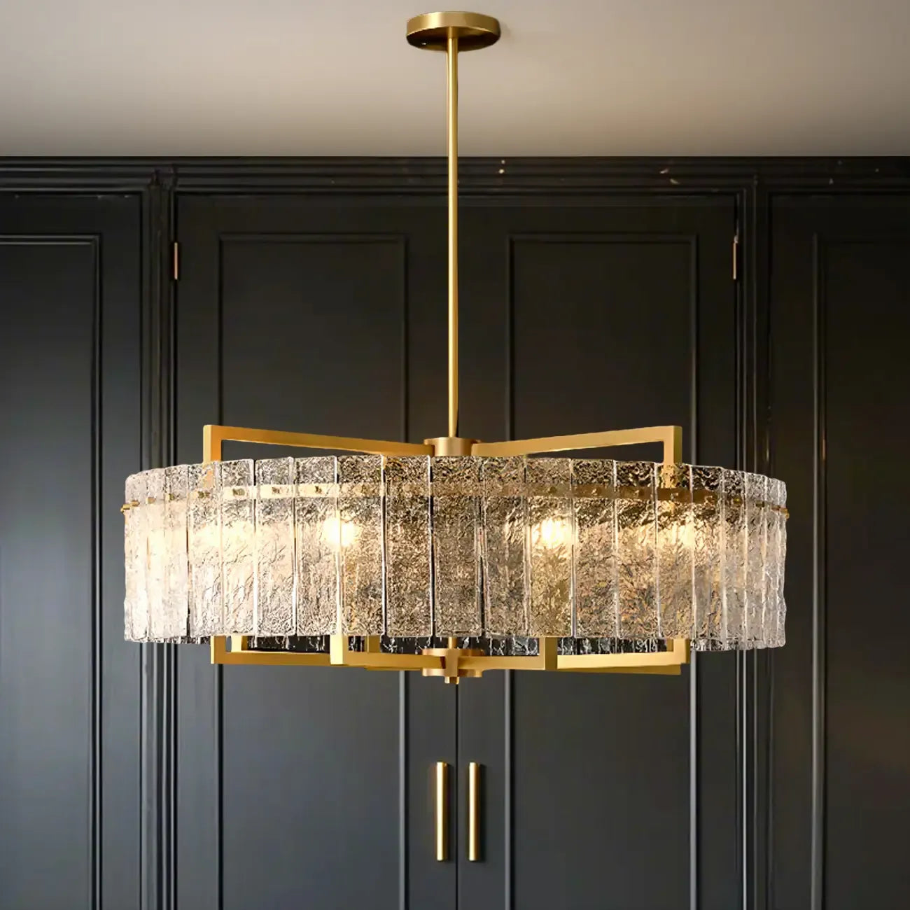 Lustre rond de luxe en cristal avec abat-jour en verre