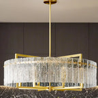 Lustre rond de luxe en cristal avec abat-jour en verre