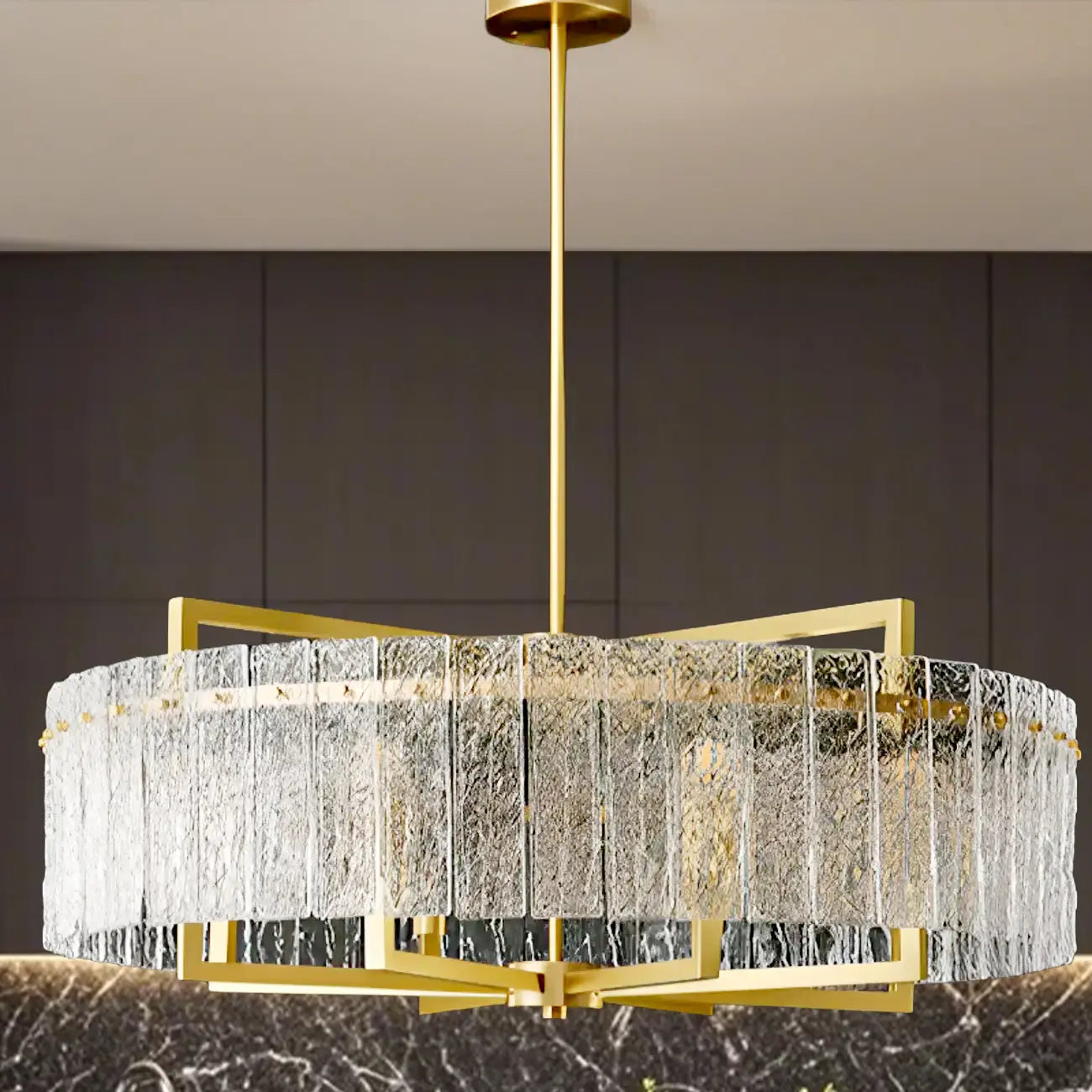 Lustre rond de luxe en cristal avec abat-jour en verre