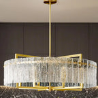 Lustre rond de luxe en cristal avec abat-jour en verre