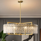 Lustre rond de luxe en cristal avec abat-jour en verre