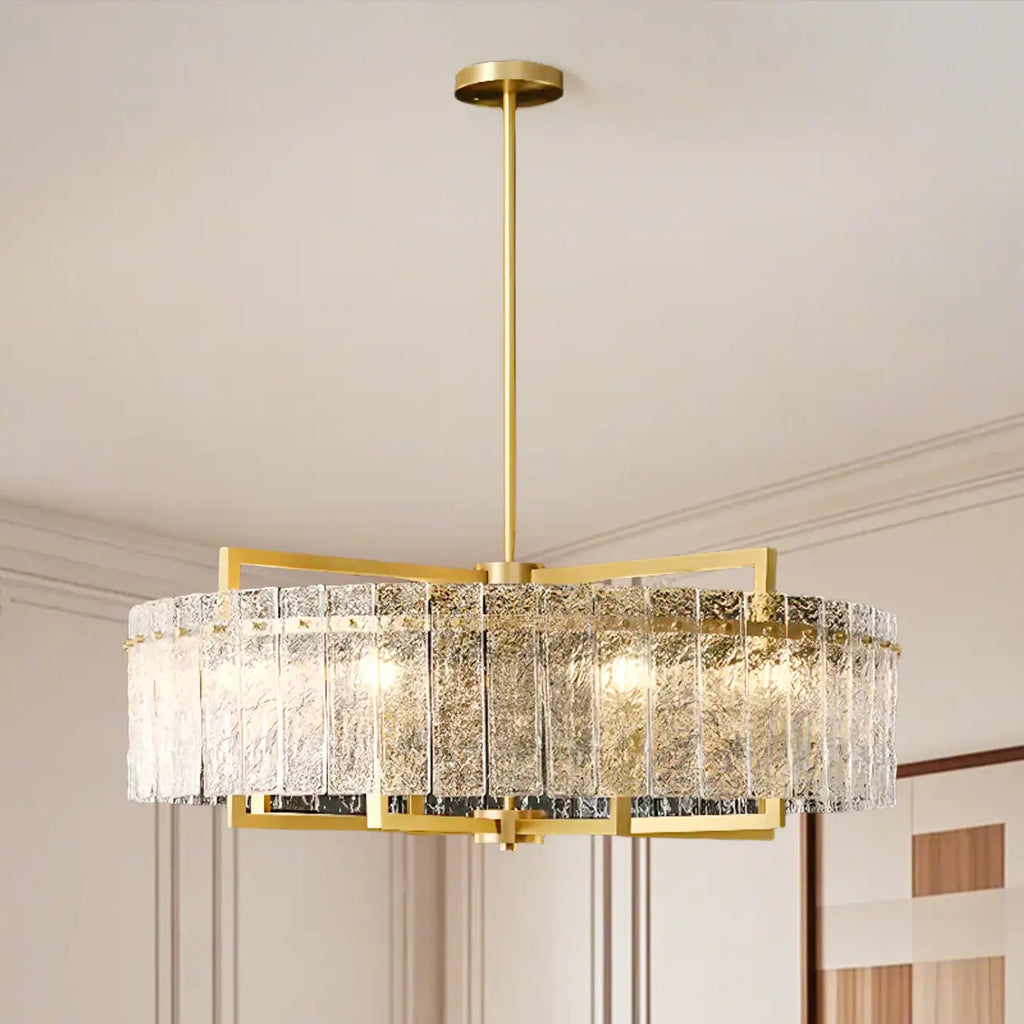 Lustre rond de luxe en cristal avec abat-jour en verre