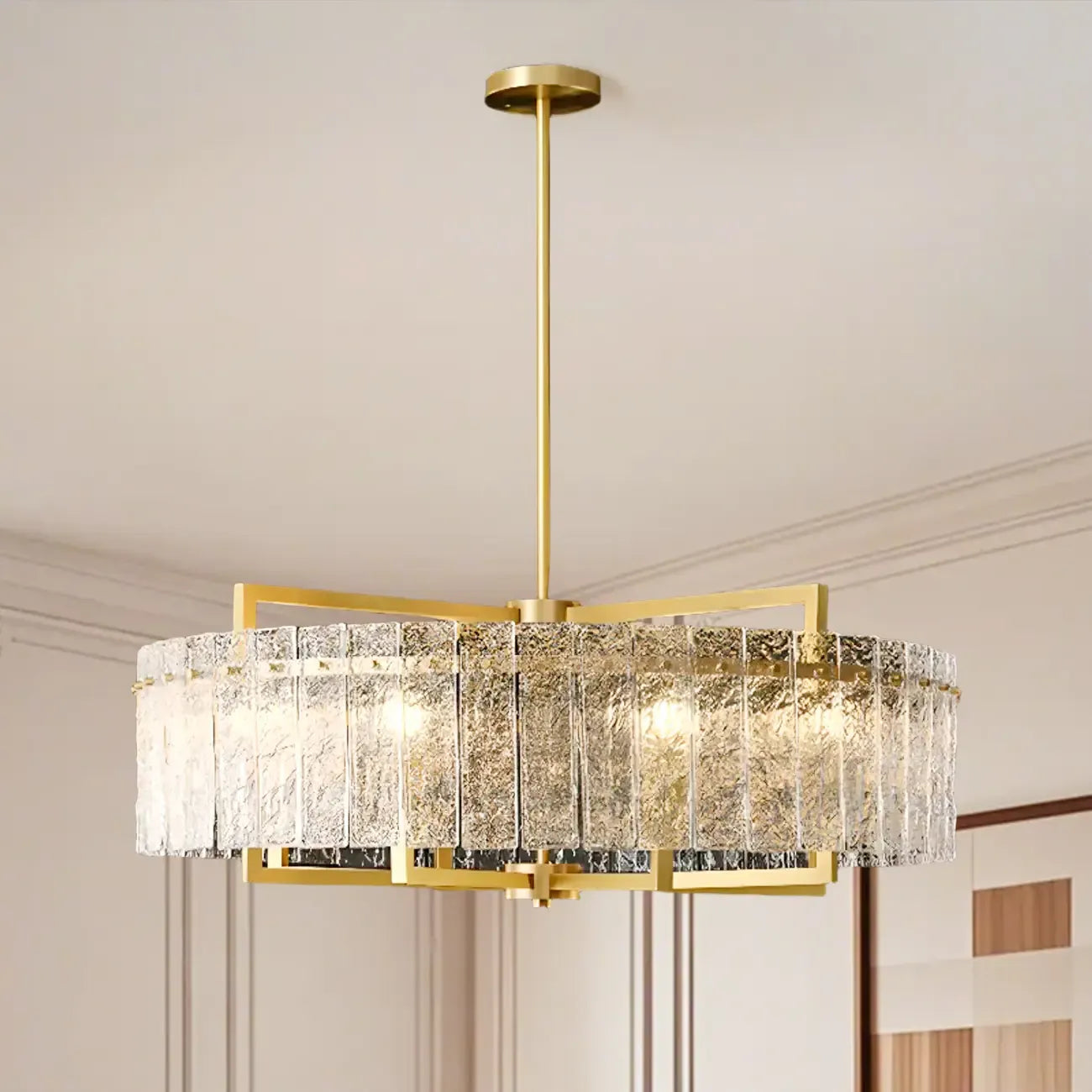 Lustre rond de luxe en cristal avec abat-jour en verre