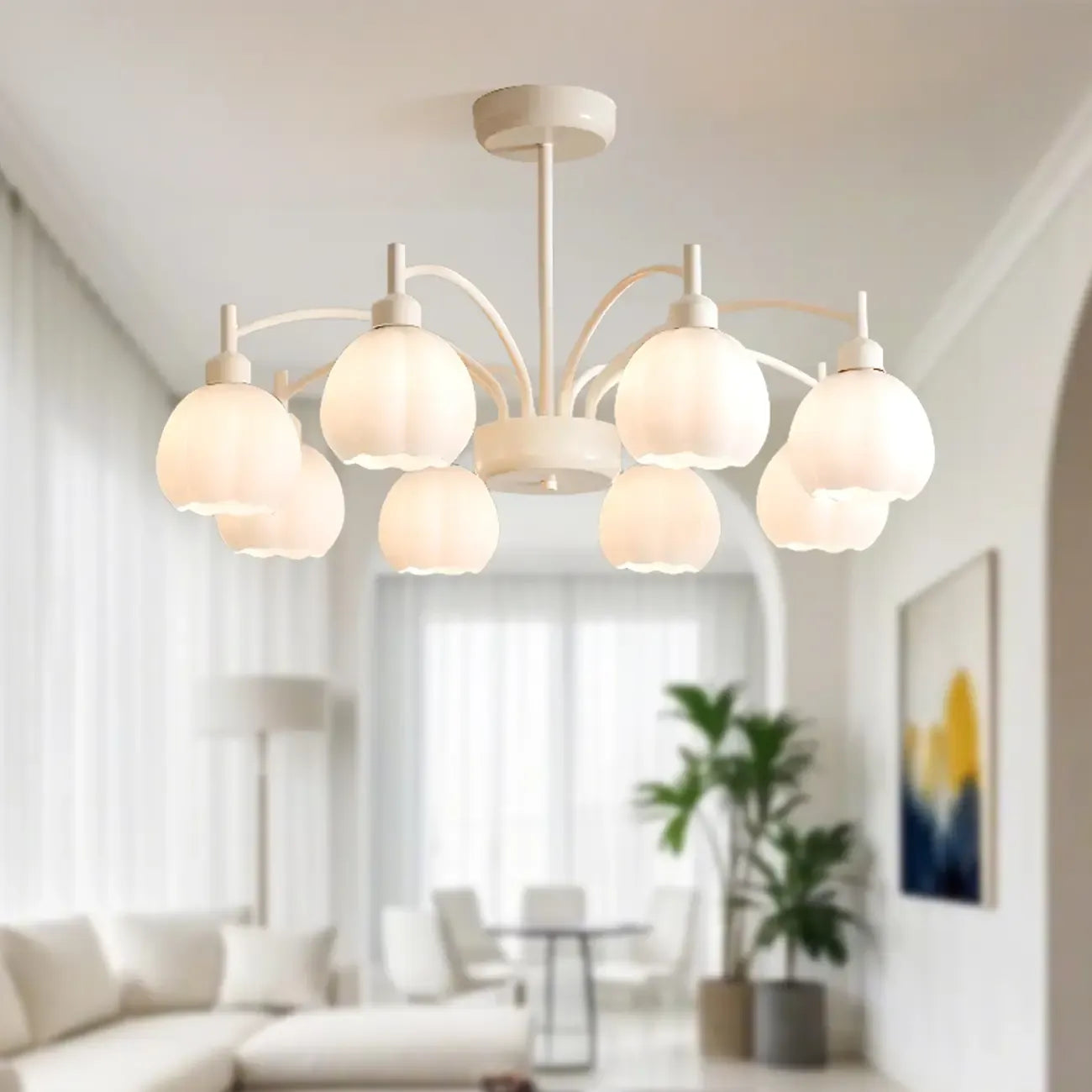 Lustre moderne à 6 lumières en forme de fleur pour salon