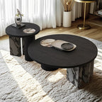 Table basse ronde moderne en bois à double piétement noir