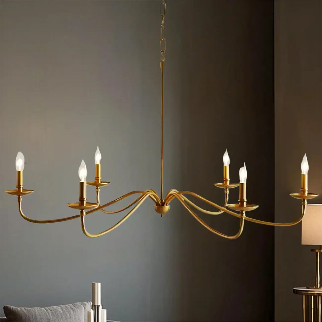 Lustre industriel vintage en métal à 6 lumières, de style candélabre.