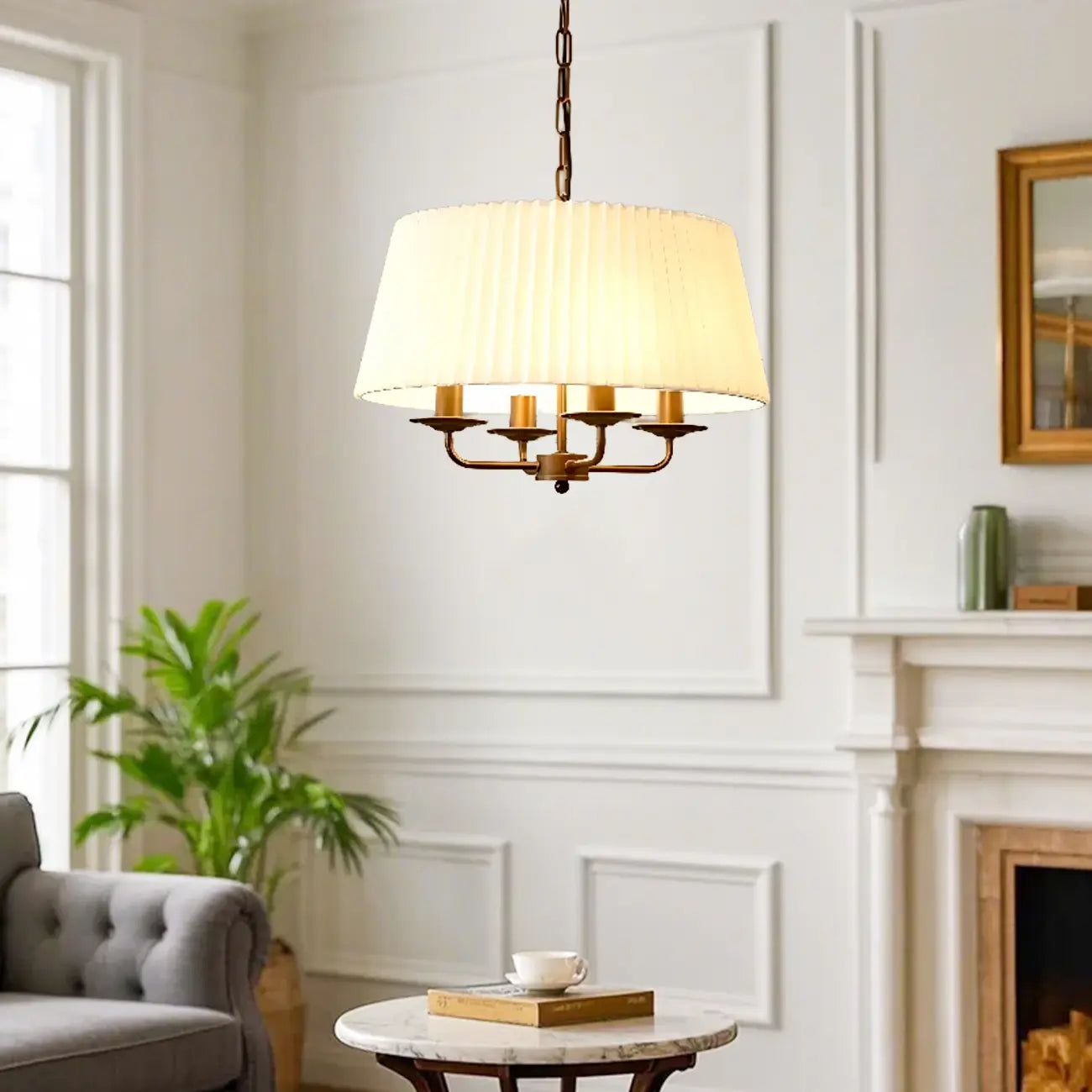 Lustre tambour moderne en tissu avec longueur de suspension réglable
