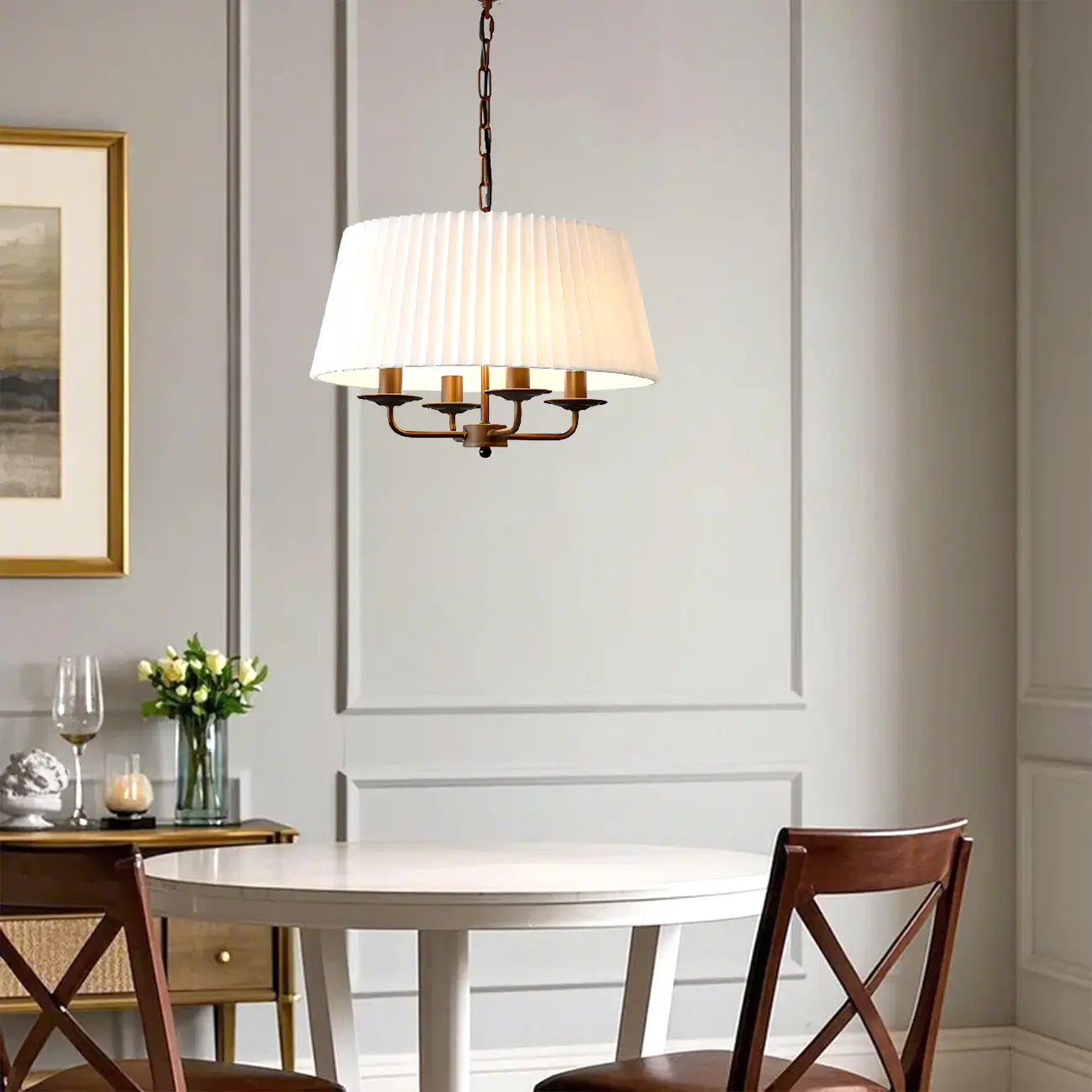Lustre tambour moderne en tissu avec longueur de suspension réglable