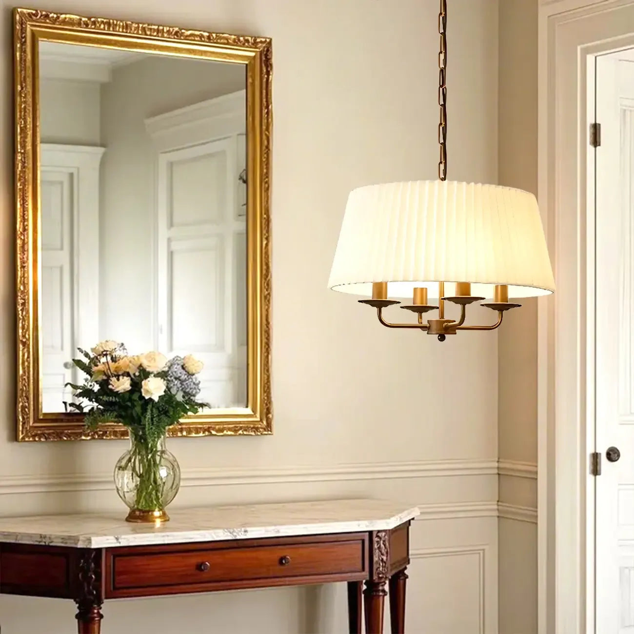 Lustre tambour moderne en tissu avec longueur de suspension réglable