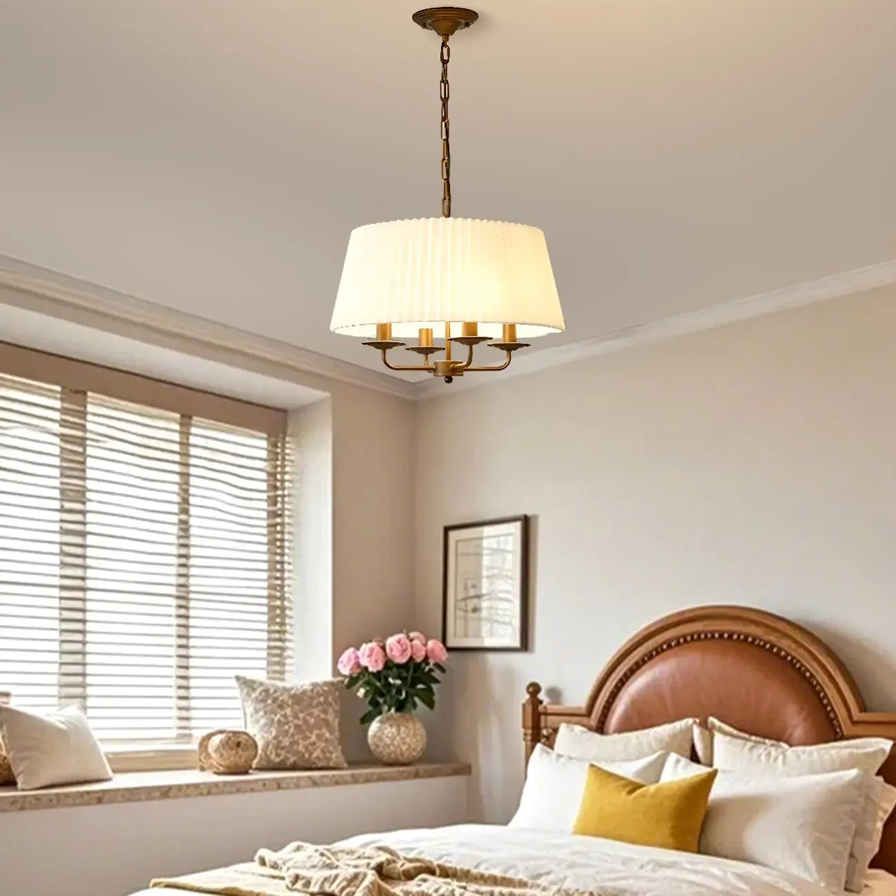 Lustre tambour moderne en tissu avec longueur de suspension réglable