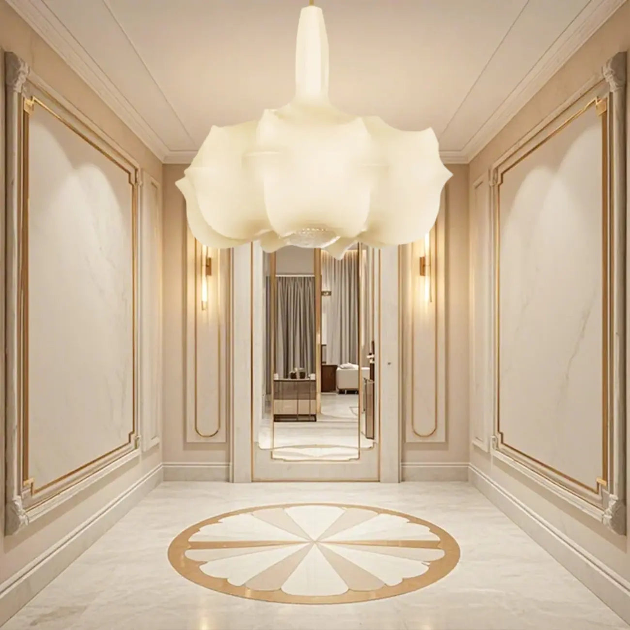 Lustre moderne en tissu blanc pour la décoration du salon