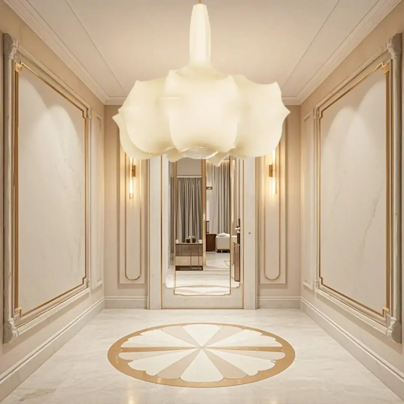 Lustre moderne en tissu blanc pour la décoration du salon