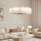Lustre rond en marbre réglable avec abat-jour en feuille