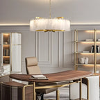 Lustre rond en marbre réglable avec abat-jour en feuille