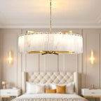 Lustre rond en marbre réglable avec abat-jour en feuille