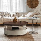 Table basse ronde et élégante en bois marron avec tiroir