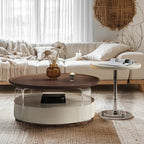 Table basse ronde et élégante en bois marron avec tiroir