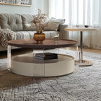 Table basse ronde et élégante en bois marron avec tiroir