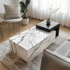 Table basse rectangulaire moderne en faux marbre ivoire