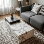 Table basse rectangulaire moderne en faux marbre ivoire