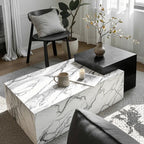 Table basse rectangulaire moderne en faux marbre ivoire