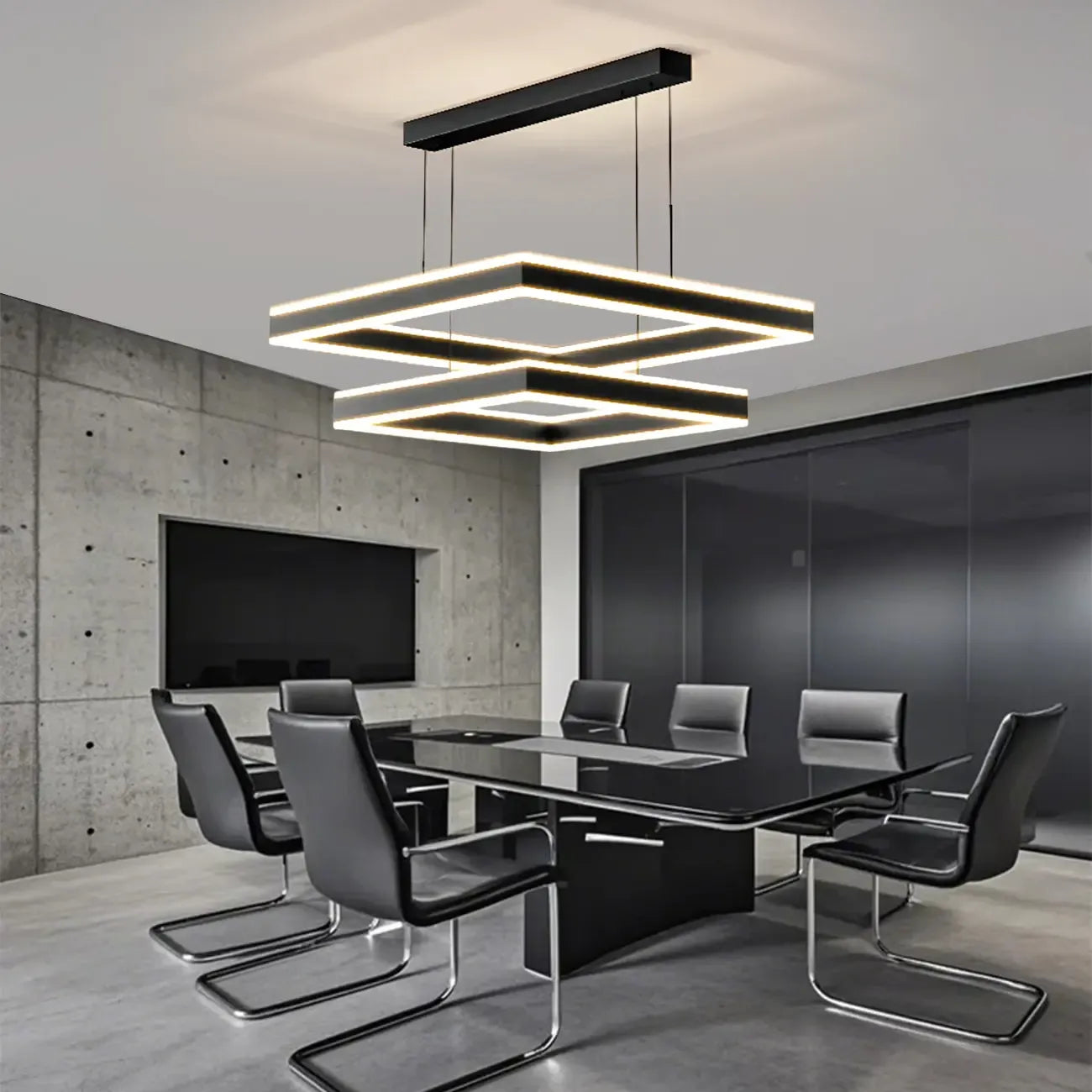 Lustre moderne linéaire carré à 3 niveaux avec LED à intensité variable