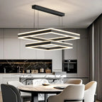 Lustre moderne linéaire carré à 3 niveaux avec LED à intensité variable