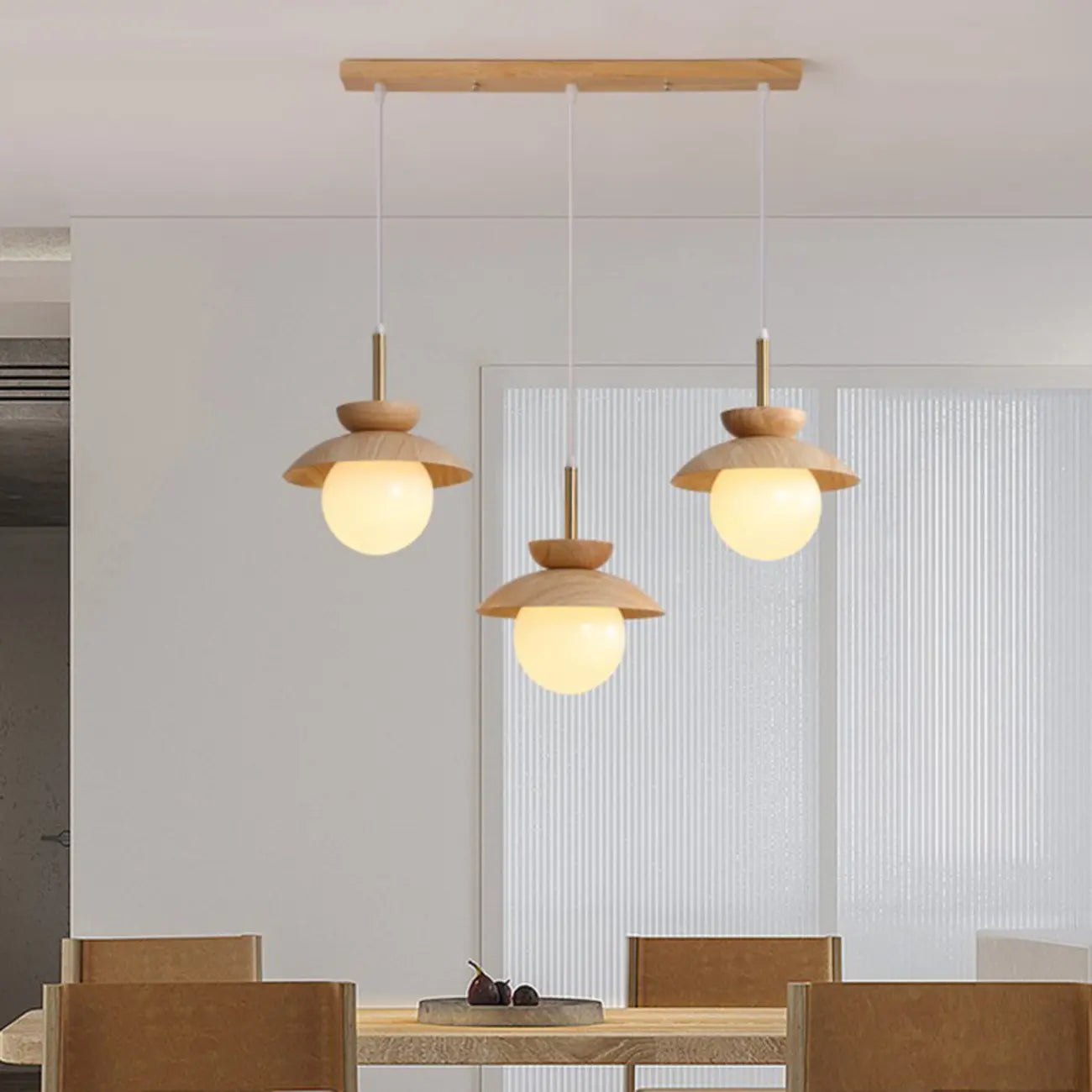 Lampade a sospensione moderne a 3 luci in legno per isola cucina