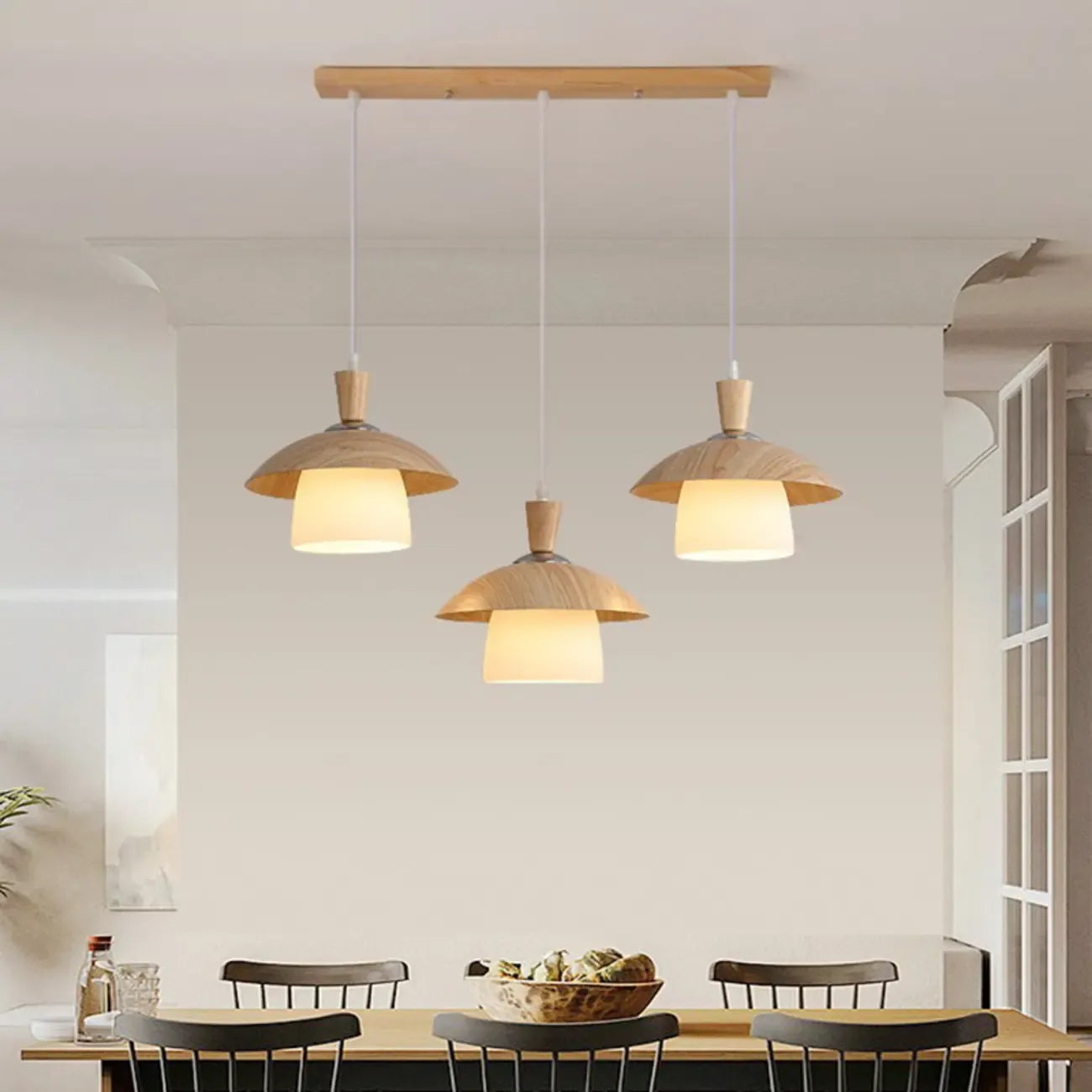 Lampade a sospensione moderne a 3 luci in legno per isola cucina