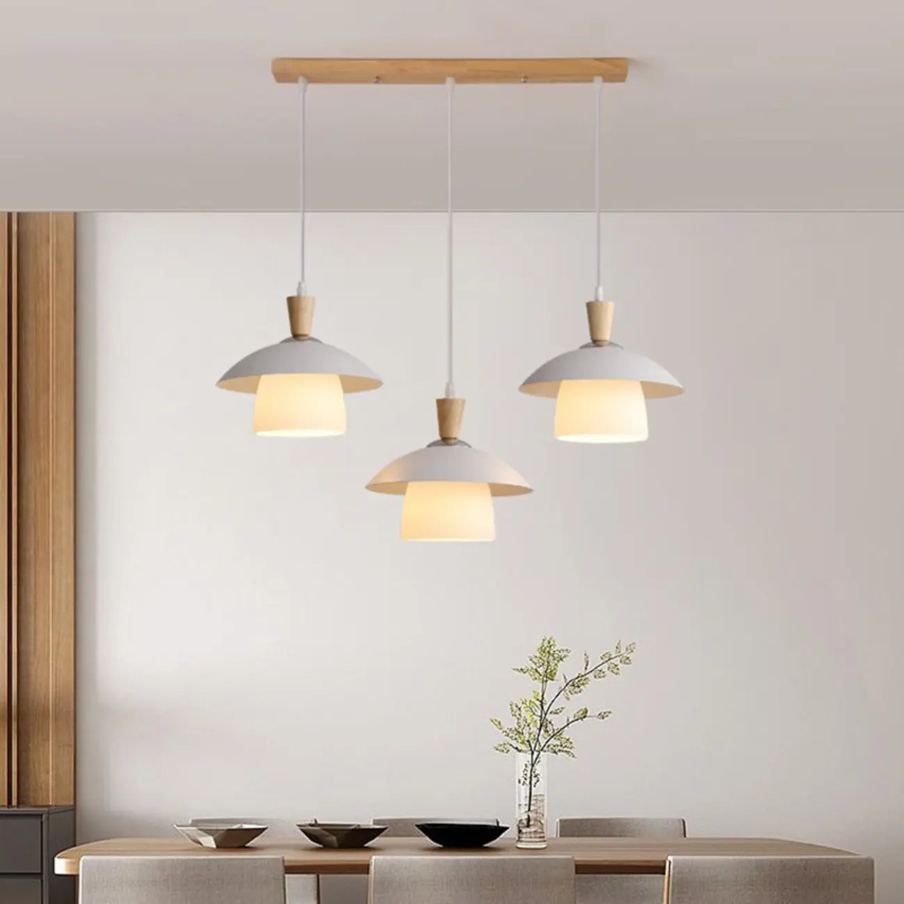 Lampade a sospensione moderne a 3 luci in legno per isola cucina