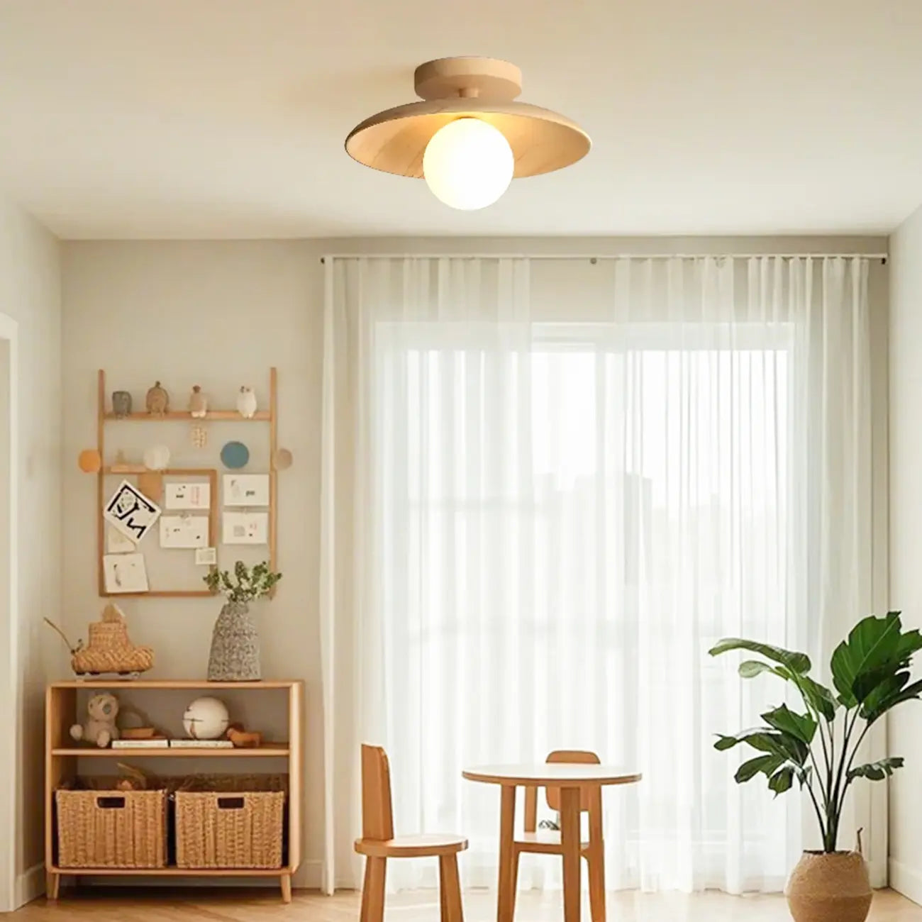 Plafonnier semi-encastré simple en bois pour usage intérieur