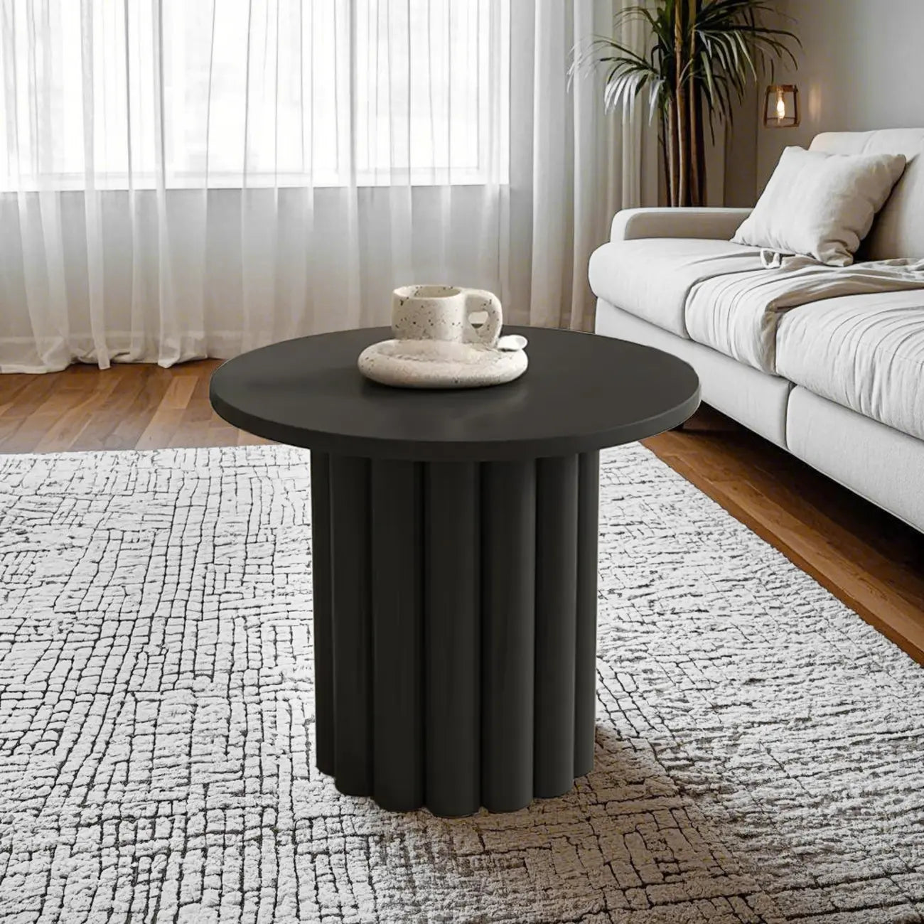 Table basse ronde minimaliste en bois noir et blanc