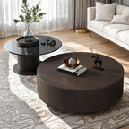 Table basse ronde scandinave en bois marron avec rangement