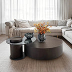 Table basse ronde scandinave en bois marron avec rangement