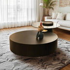 Table basse ronde scandinave en bois marron avec rangement