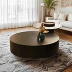 Table basse ronde scandinave en bois marron avec rangement