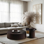 Table basse ronde scandinave en bois marron avec rangement